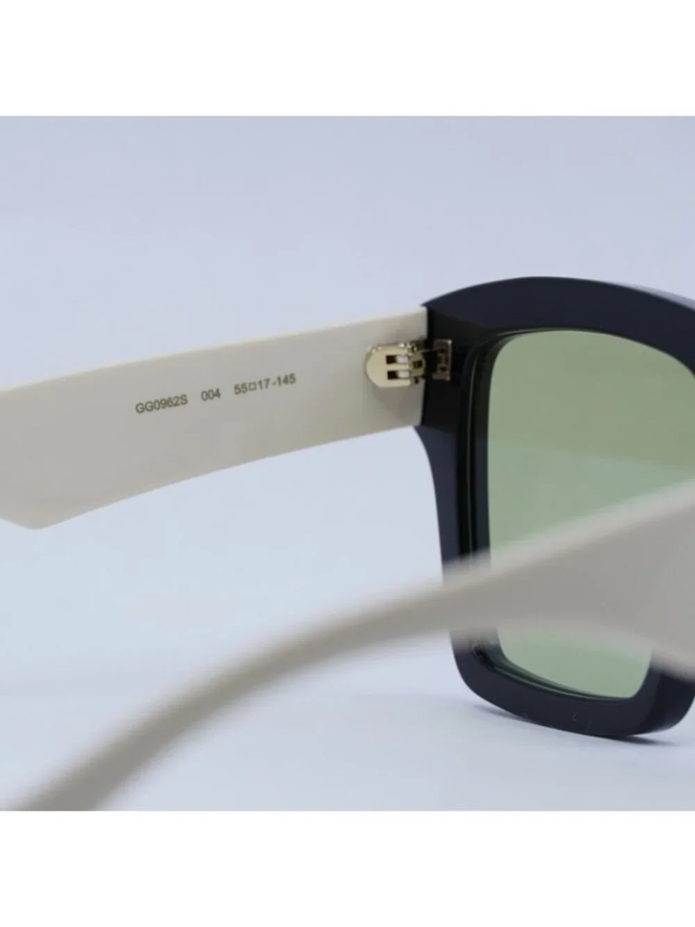 Gucci GG0962S 004 Sunglasses Black White Square Frame, Green Lenses
